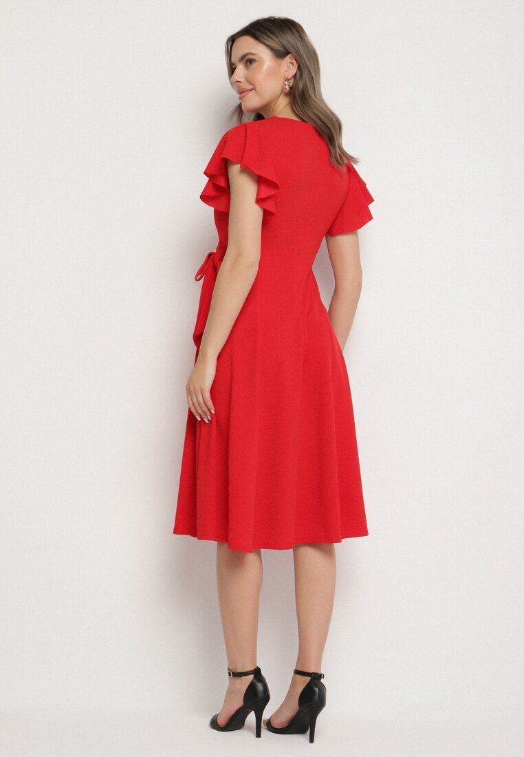 new collection Rochie roșie cloș tip plic cu legătură în talie Dannila