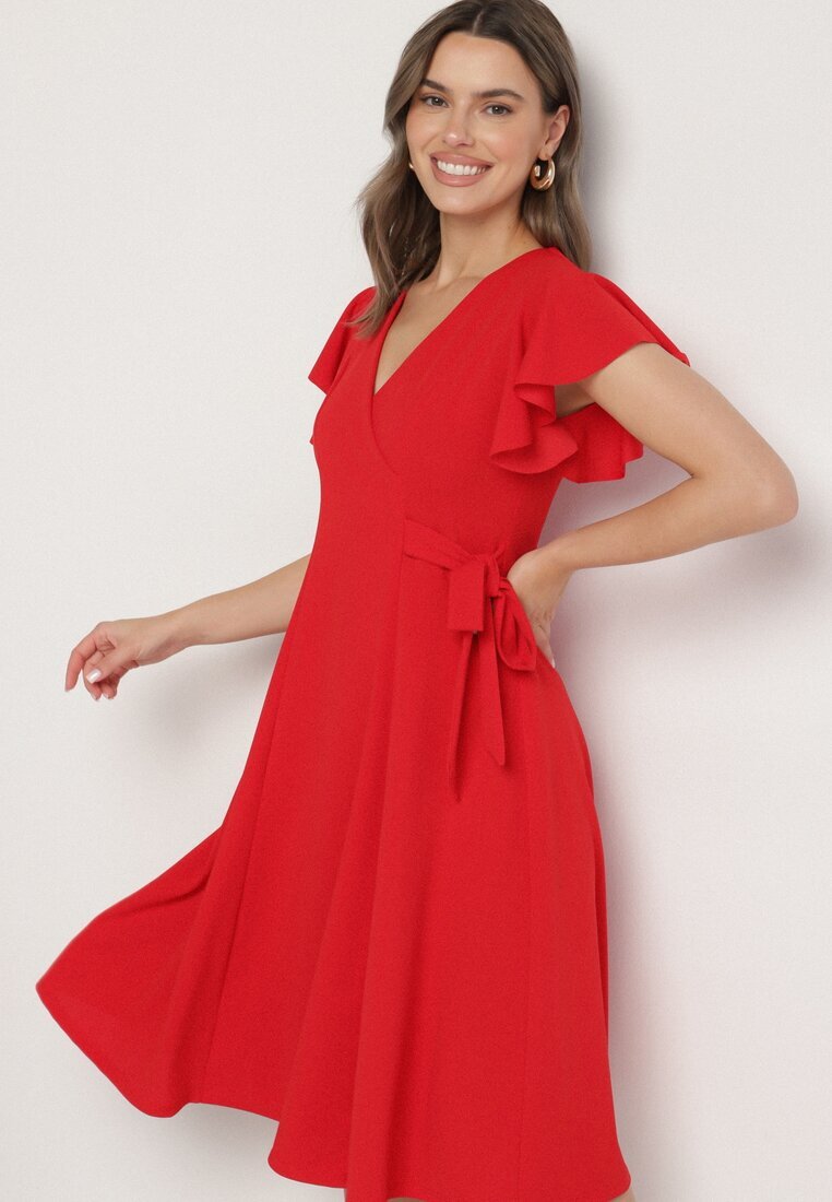 new collection Rochie roșie cloș tip plic cu legătură în talie Dannila