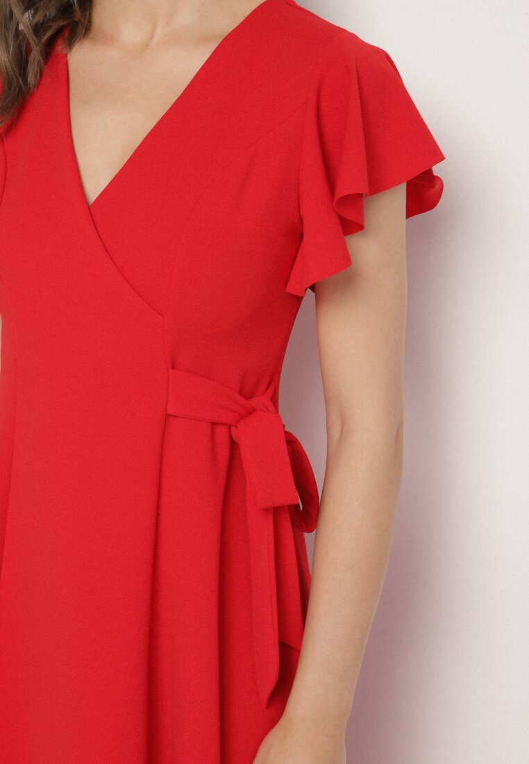 new collection Rochie roșie cloș tip plic cu legătură în talie Dannila