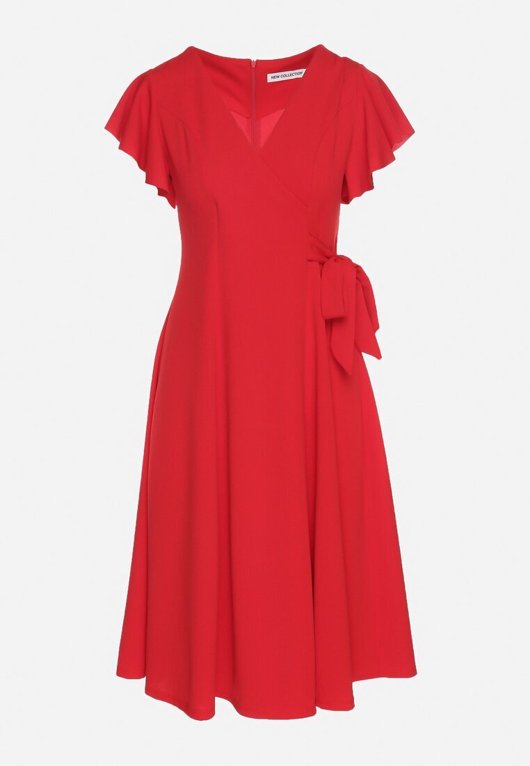new collection Rochie roșie cloș tip plic cu legătură în talie Dannila