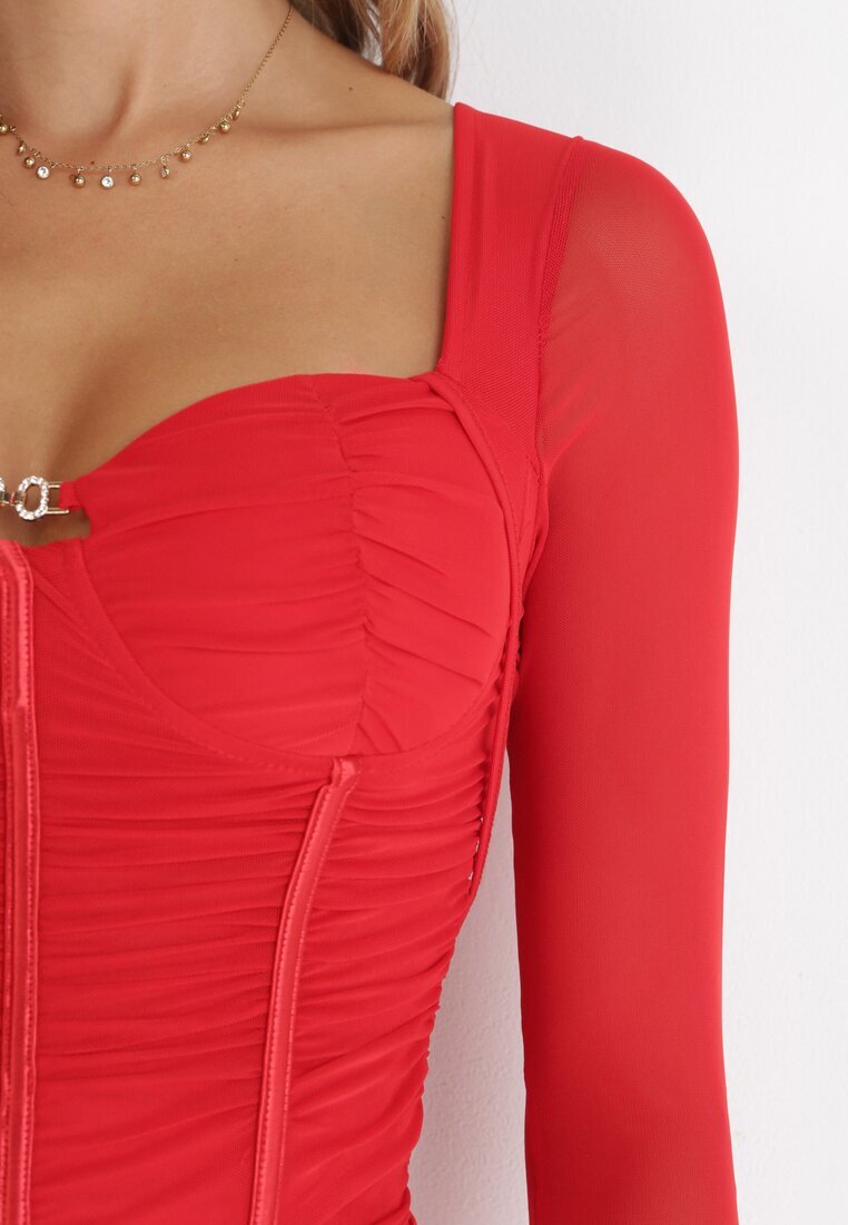new collection Rochie Roșie Mulată Tip Corset Cu Drapaje Nyahi