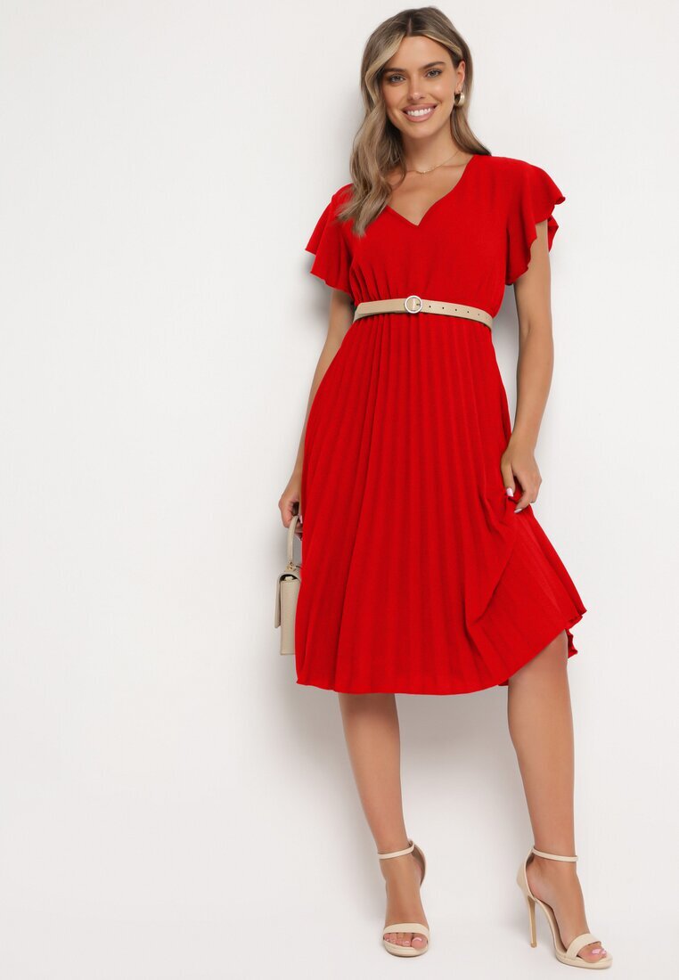 new collection Rochie Roșie Plisată cu croială evazată și decolteu în V Rissara