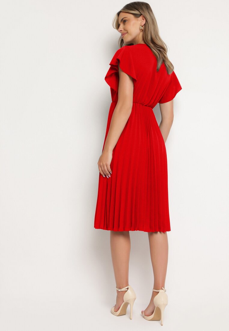 new collection Rochie Roșie Plisată cu croială evazată și decolteu în V Rissara