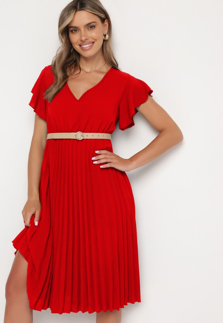 new collection Rochie Roșie Plisată cu croială evazată și decolteu în V Rissara