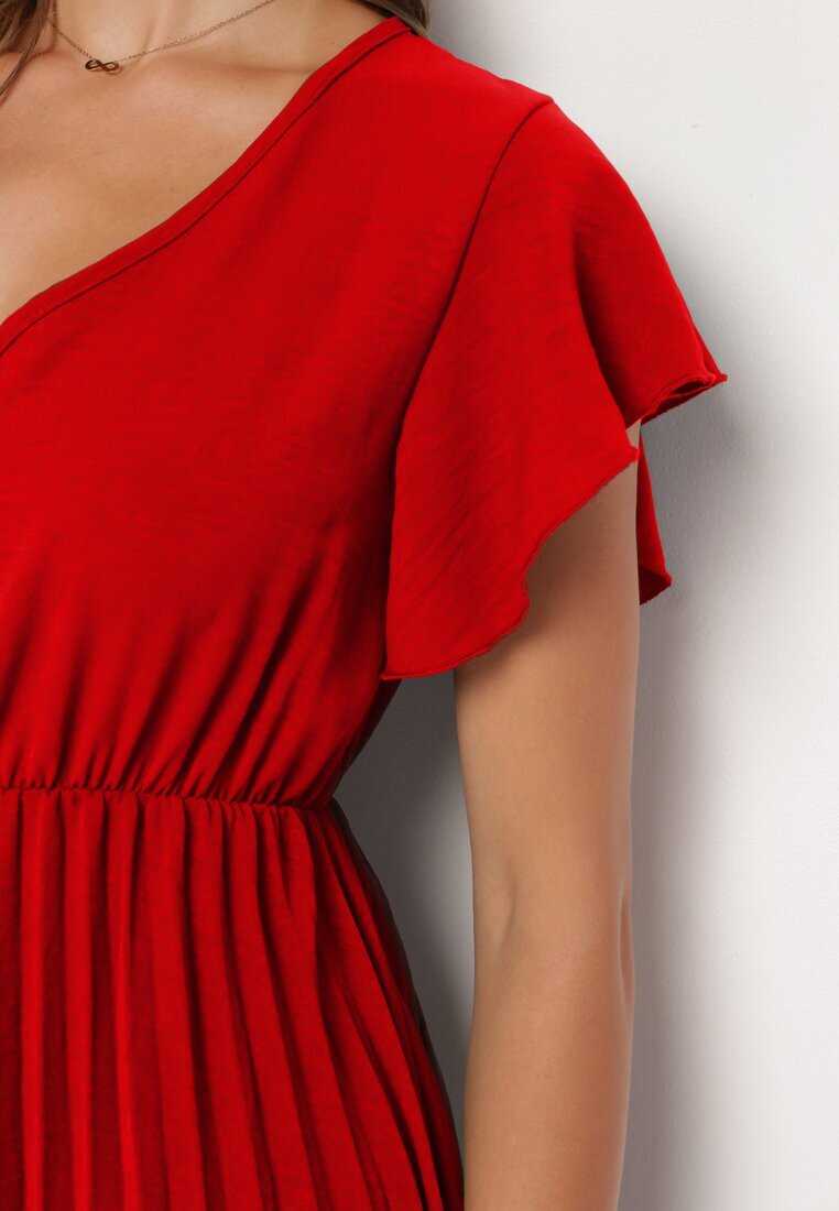 new collection Rochie Roșie Plisată cu croială evazată și decolteu în V Rissara
