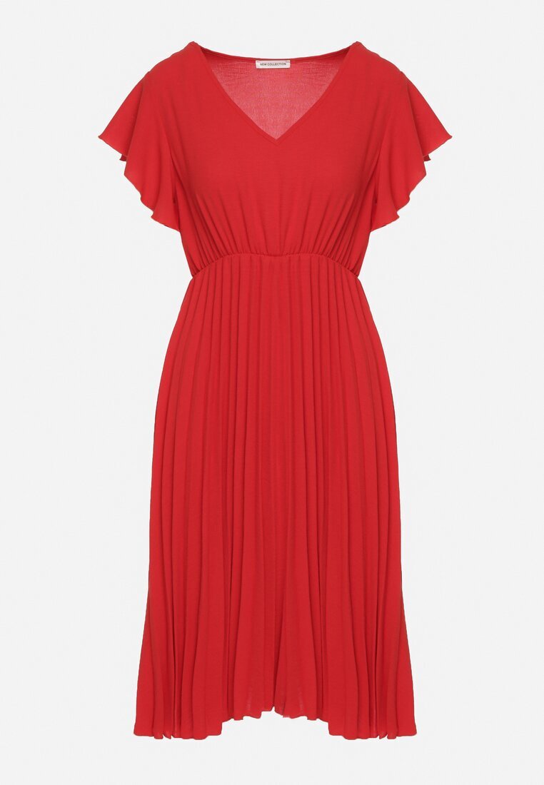 new collection Rochie Roșie Plisată cu croială evazată și decolteu în V Rissara