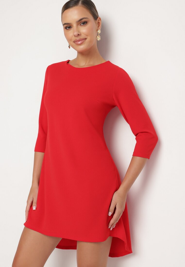 new collection Rochie roșie trapez cu spate mai lung Gemirina