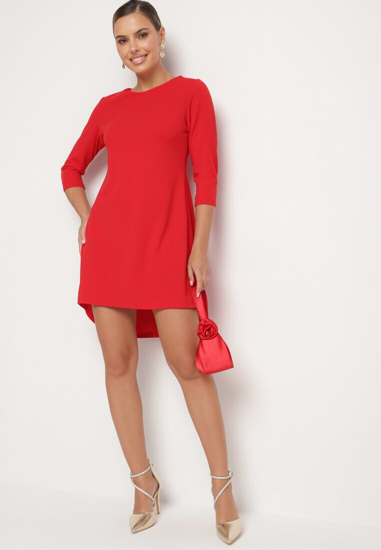 new collection Rochie roșie trapez cu spate mai lung Gemirina