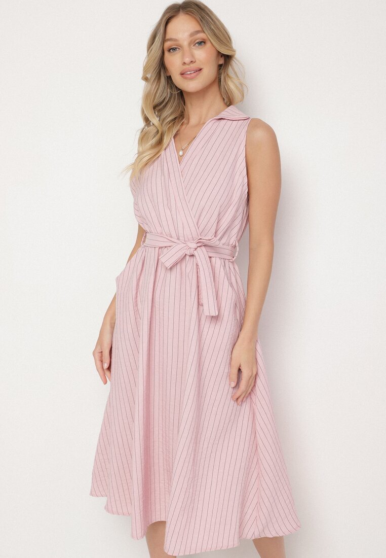 new collection Rochie Roz cu croială tip cămașă Fără mâneci cu cordon legat Liriora