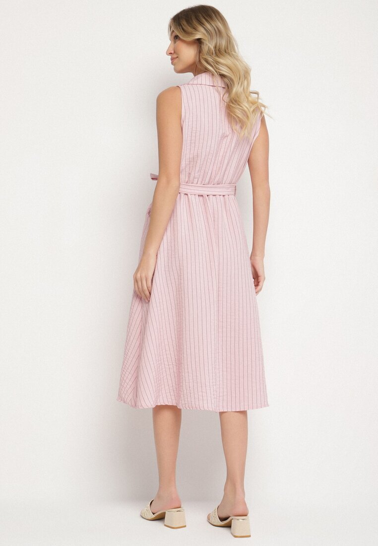 new collection Rochie Roz cu croială tip cămașă Fără mâneci cu cordon legat Liriora