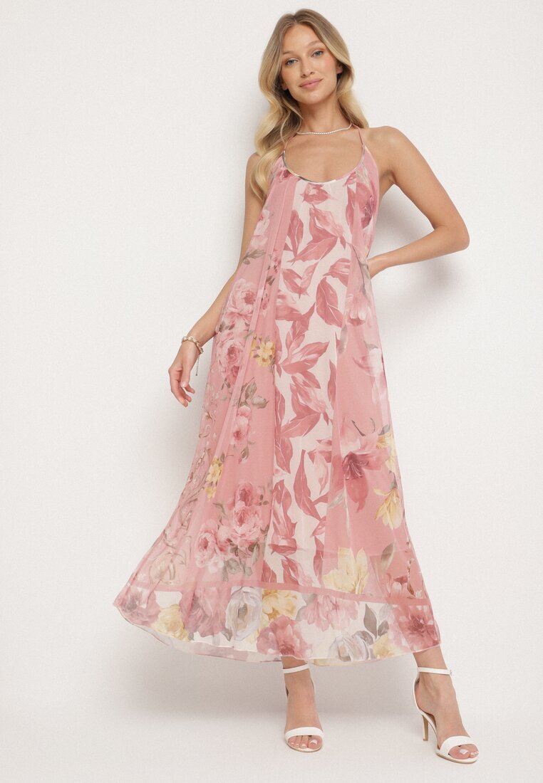 new collection Rochie Roz de plasă din Viscoză cu imprimeu floral Izaleira