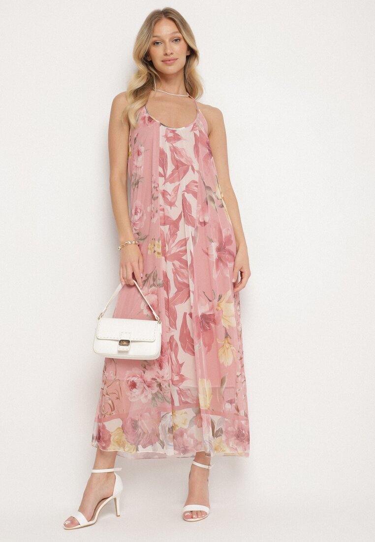 new collection Rochie Roz de plasă din Viscoză cu imprimeu floral Izaleira