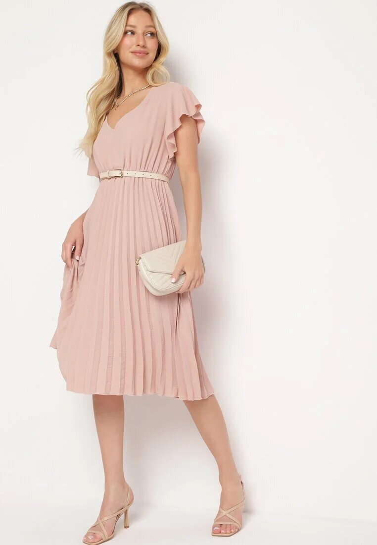 new collection Rochie Roz închis Plisată cu Croială Evazată și Decolteu Triunghiular Rissara