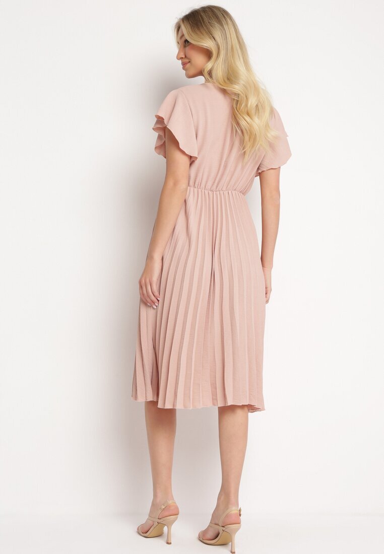 new collection Rochie Roz închis Plisată cu Croială Evazată și Decolteu Triunghiular Rissara