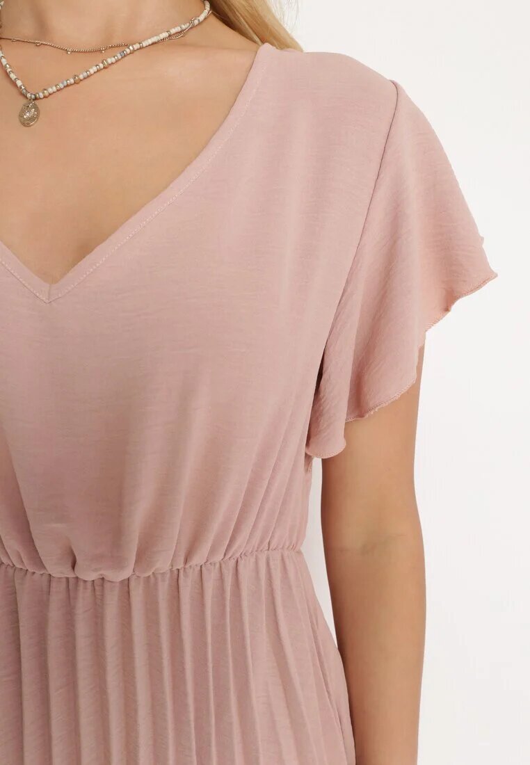 new collection Rochie Roz închis Plisată cu Croială Evazată și Decolteu Triunghiular Rissara