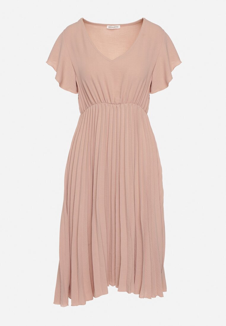 new collection Rochie Roz închis Plisată cu Croială Evazată și Decolteu Triunghiular Rissara