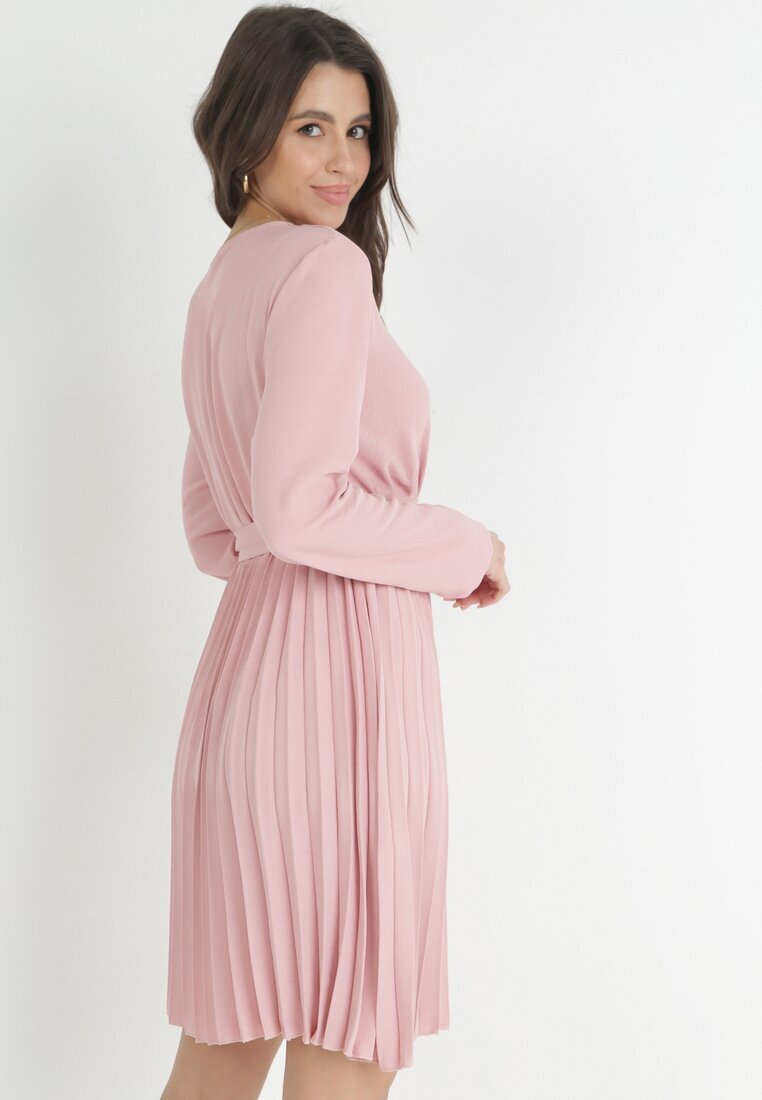new collection Rochie Roz închis Plisată cu Decolteu Petrecut și Curea Minesia