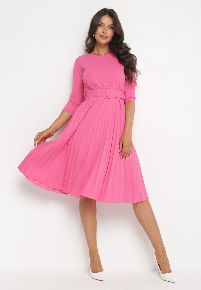 new collection Rochie Roz Plisată cu Centură Gonge