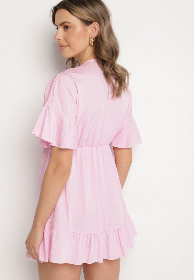 new collection Rochie Roz stil liliac din viscoză cu croi cloș și volane din tul