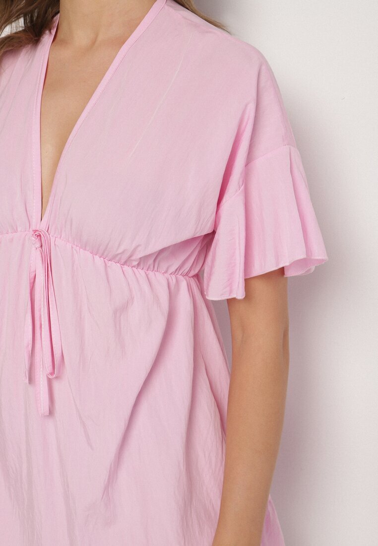 new collection Rochie Roz stil liliac din viscoză cu croi cloș și volane din tul