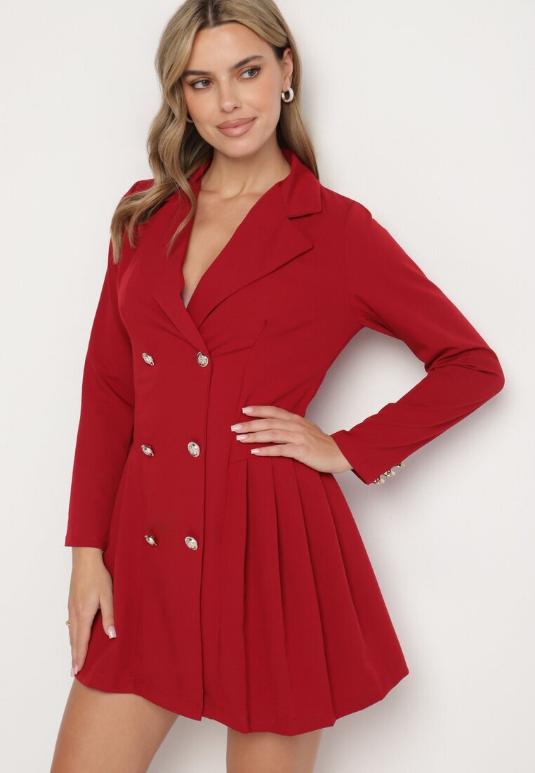 new collection Rochie Sacou Bordo Plisată cu Croială Cloș cu Nasturi Decorativi Zoriea