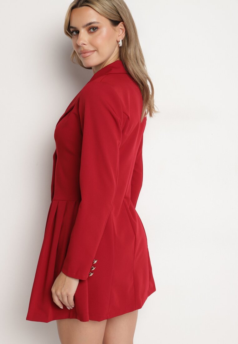 new collection Rochie Sacou Bordo Plisată cu Croială Cloș cu Nasturi Decorativi Zoriea