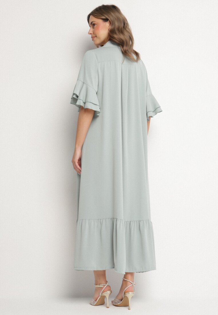 new collection Rochie tip cămașă Verde deschis cu volan decorativ Daviravie