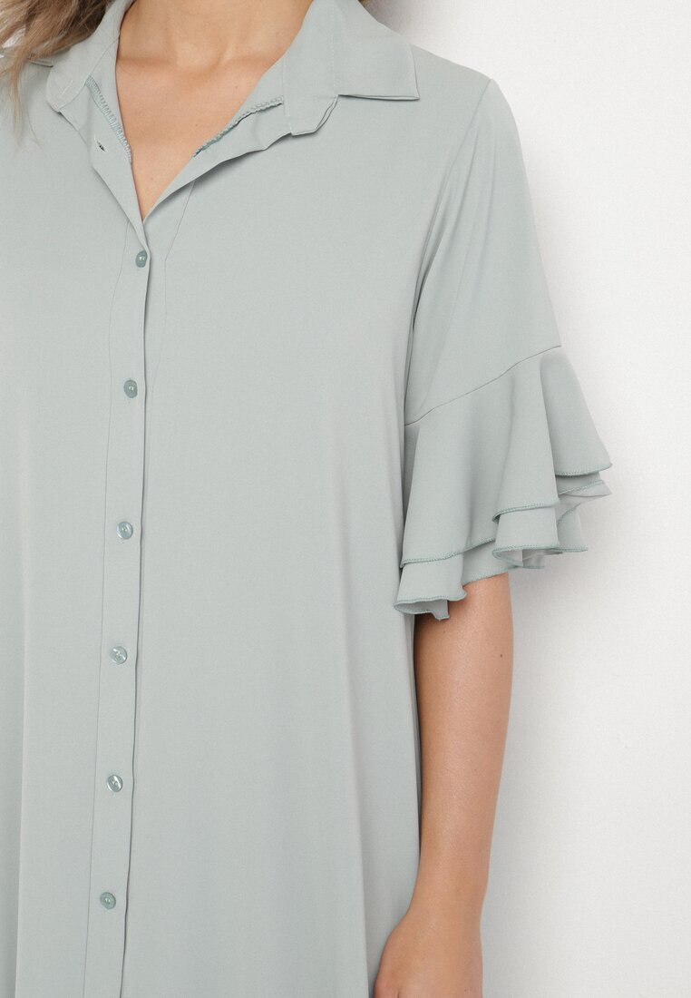 new collection Rochie tip cămașă Verde deschis cu volan decorativ Daviravie
