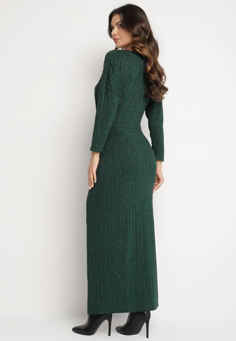 new collection Rochie Verde închis din Viscoză Decorată cu Legătură și Fir Metalic Ellinira