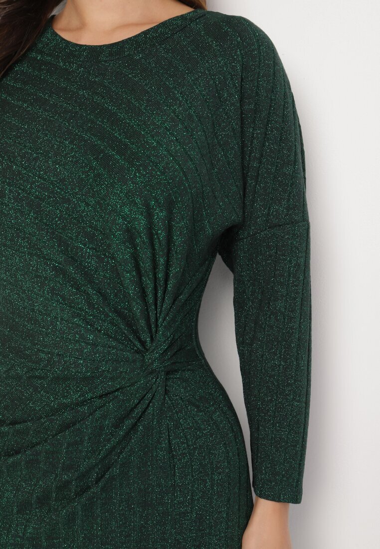new collection Rochie Verde închis din Viscoză Decorată cu Legătură și Fir Metalic Ellinira