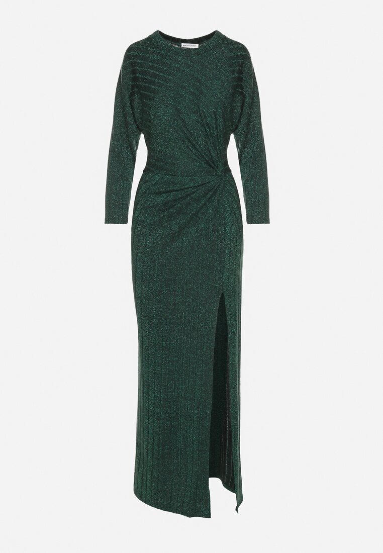 new collection Rochie Verde închis din Viscoză Decorată cu Legătură și Fir Metalic Ellinira