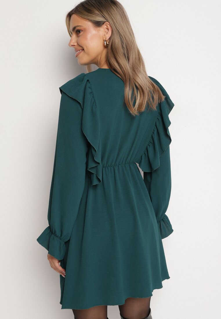 new collection Rochie Verde închisă Cloș cu croi petrecut cu volane Celonara