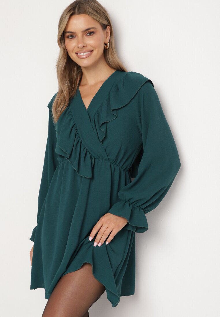 new collection Rochie Verde închisă Cloș cu croi petrecut cu volane Celonara