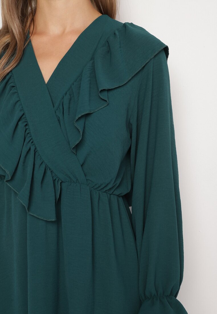 new collection Rochie Verde închisă Cloș cu croi petrecut cu volane Celonara