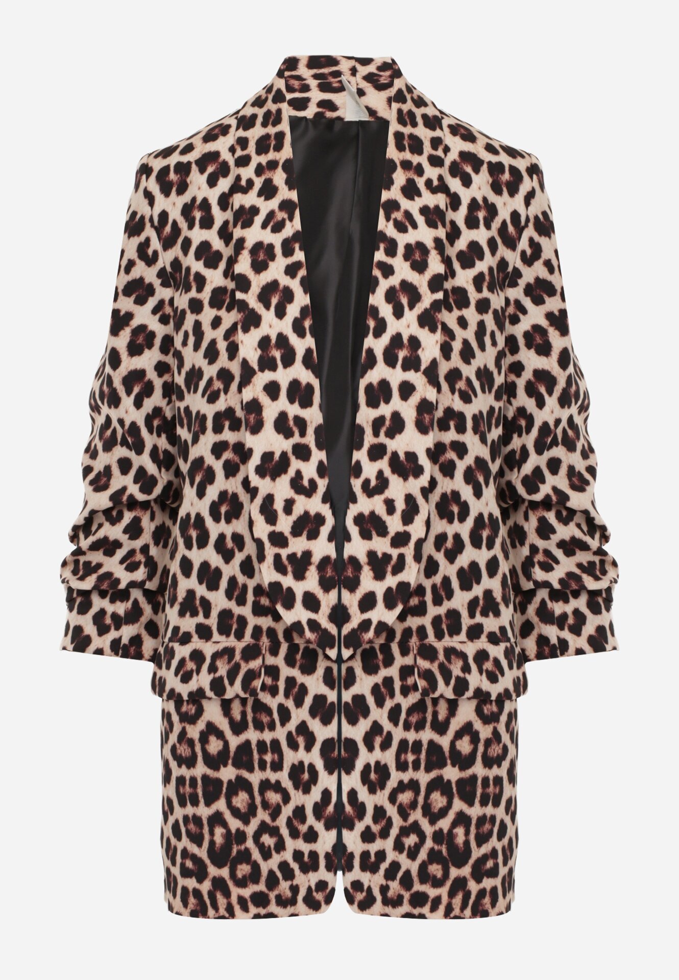 new collection Sacou bej cu mâneci 3/4 cu imprimeu leopard și revere decorative Dittia