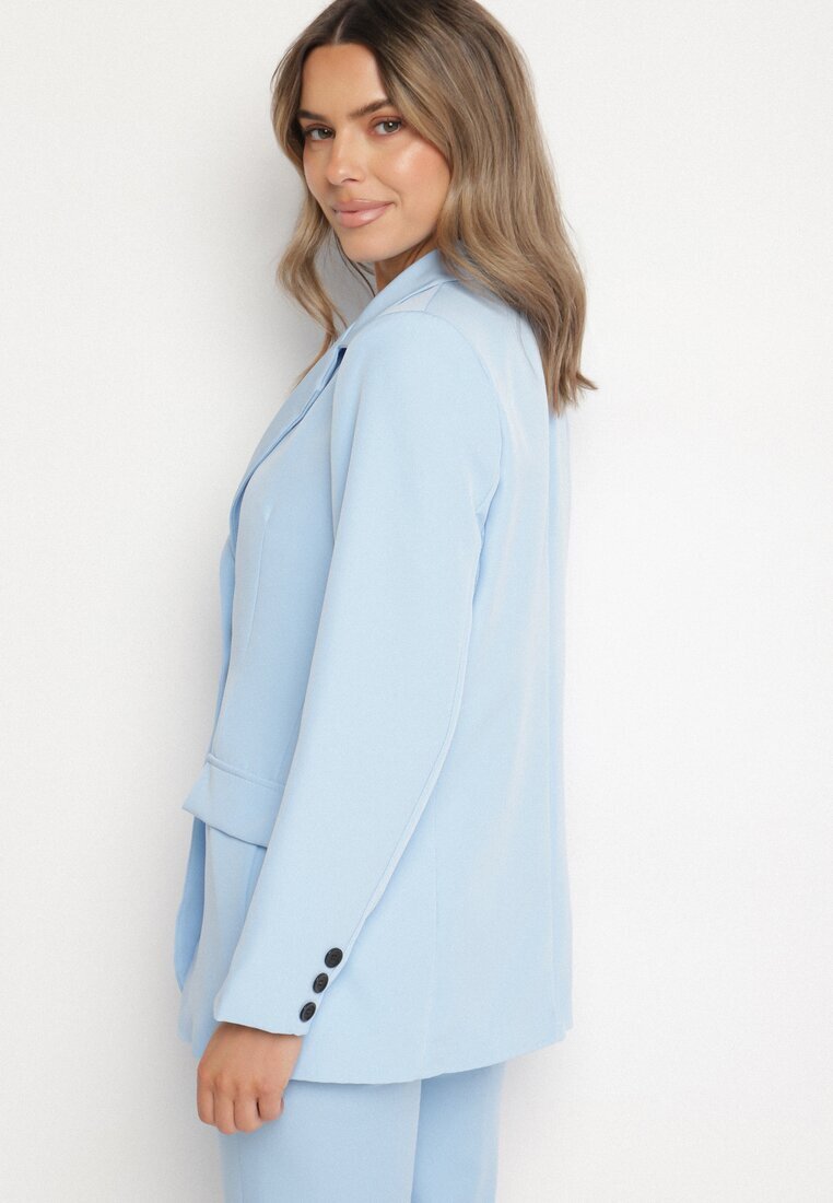 new collection Sacou Clasic Albastru cu croială la un singur rând cu imitație de buzunare Felzeri
