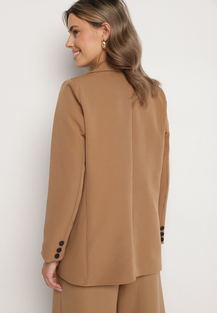 new collection Sacou Clasic Maro cu un rând de nasturi cu imitație de buzunare Felzeri