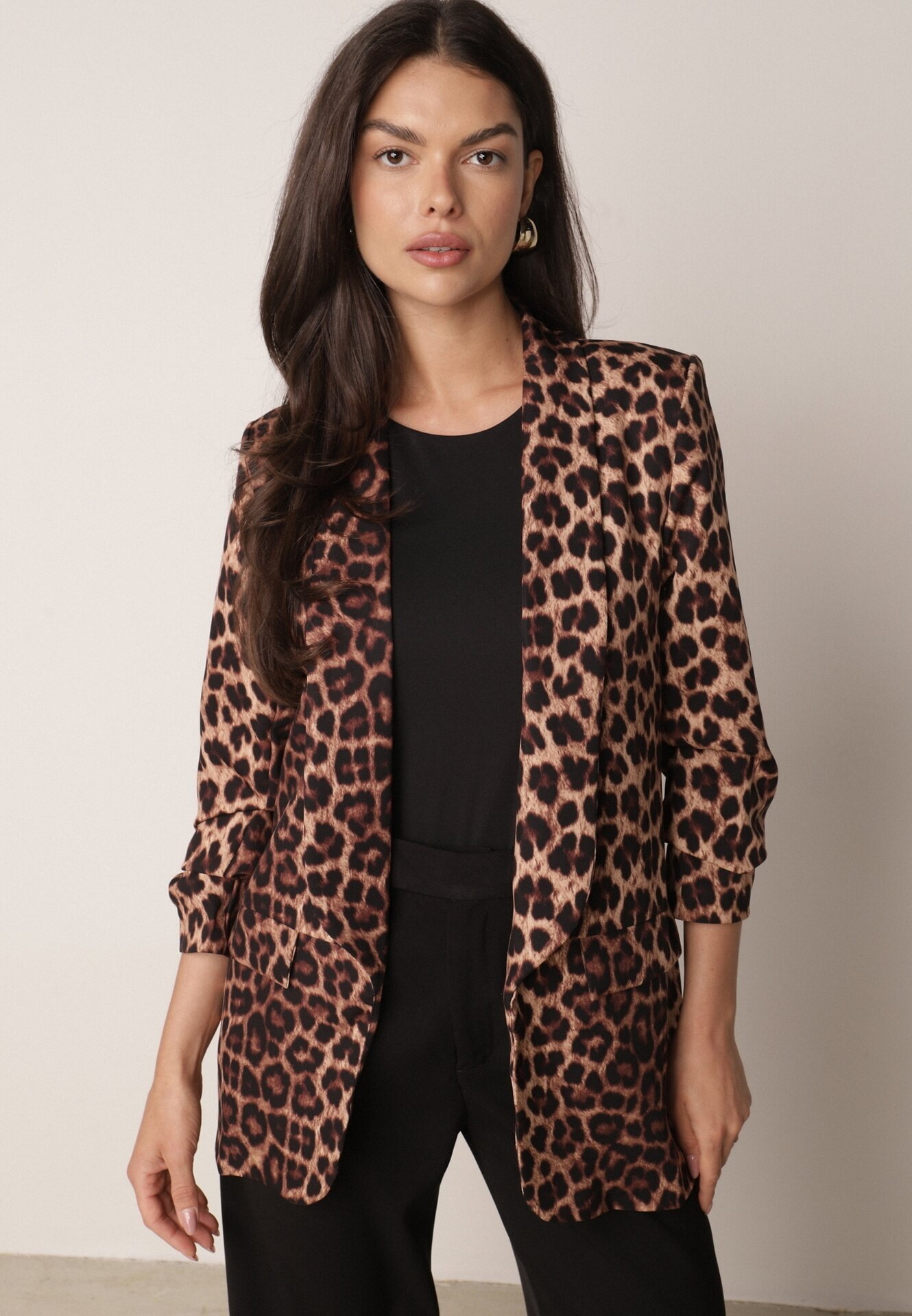 new collection Sacou Maro cu Mâneci 3/4 Leopard cu Revere Decorative Dittia