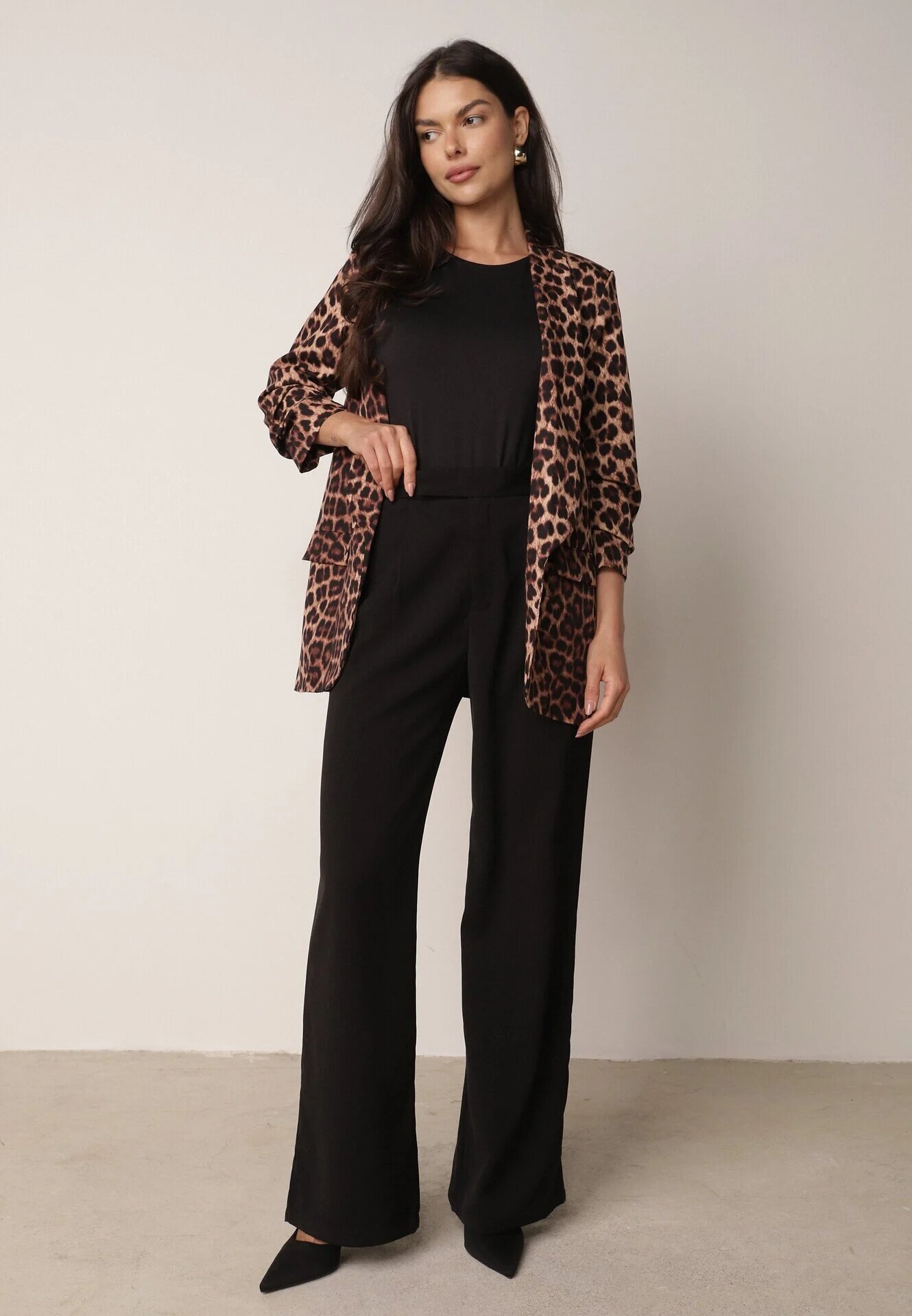 new collection Sacou Maro cu Mâneci 3/4 Leopard cu Revere Decorative Dittia