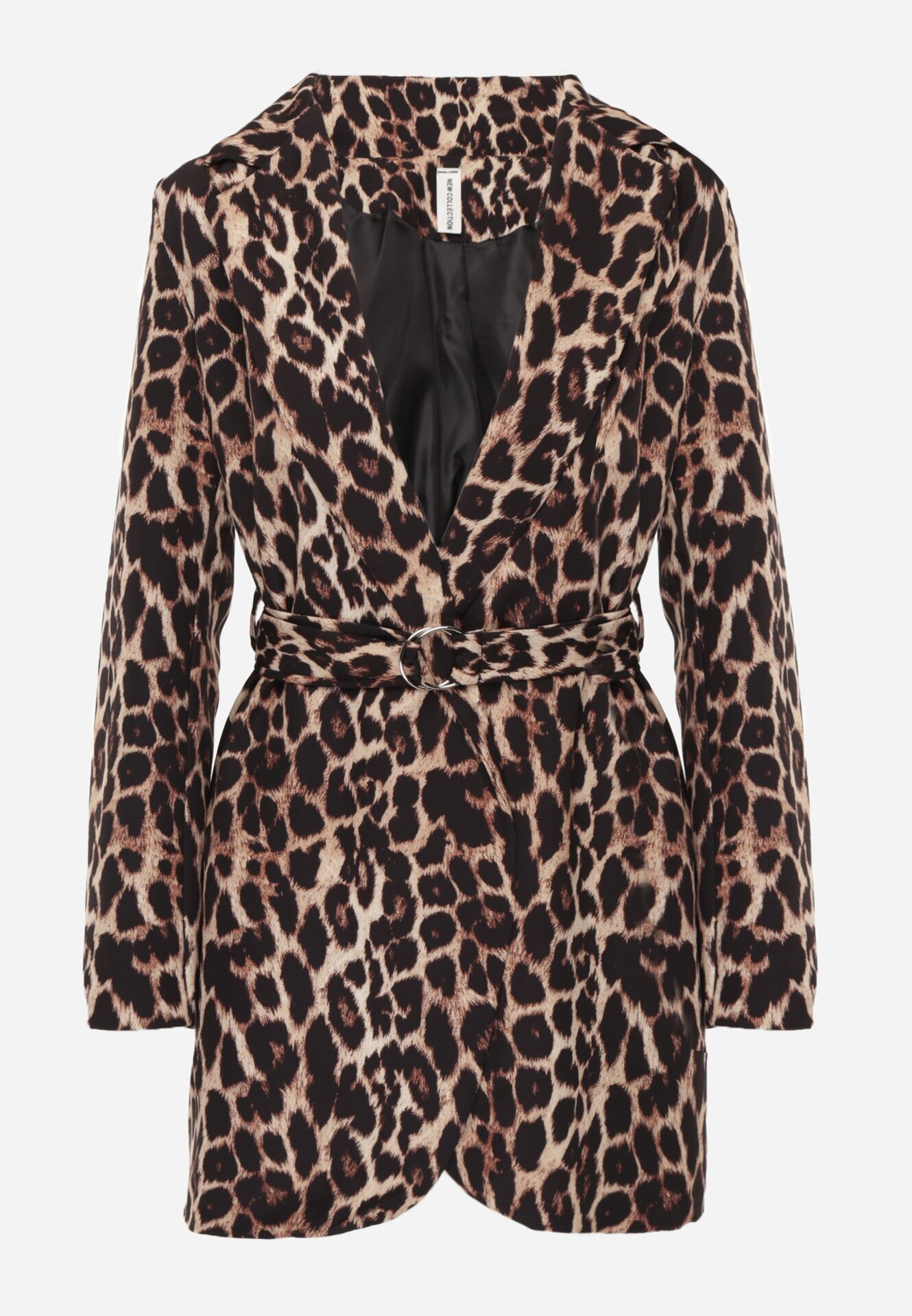 new collection Sacou Maro Neîncheiat Imprimat Leopard cu curea și pernuțe de umăr Letaril
