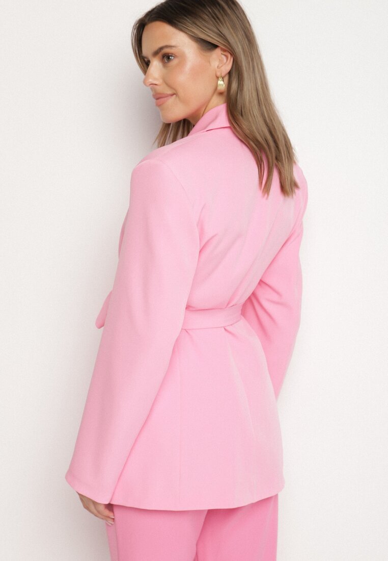 new collection Sacou Roz La un rând cu curea și umeri întăriți Diomella