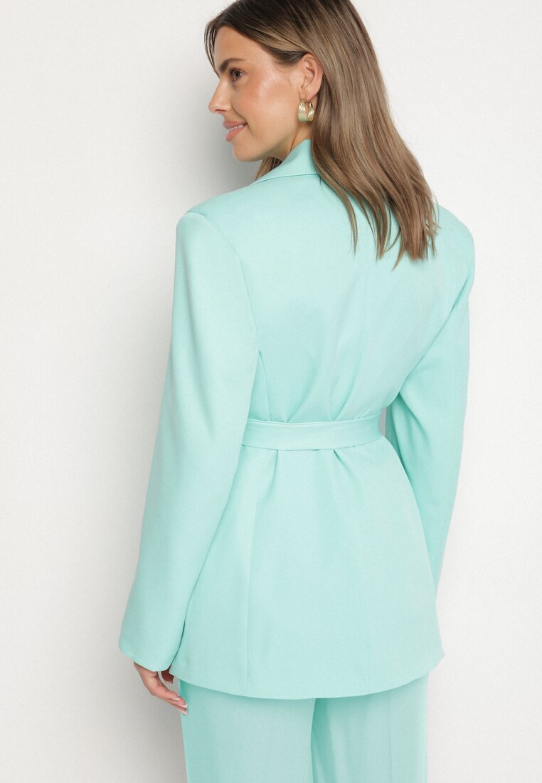 new collection Sacou verde deschis la un rând de nasturi cu centură și cu umeri întăriți Diomella