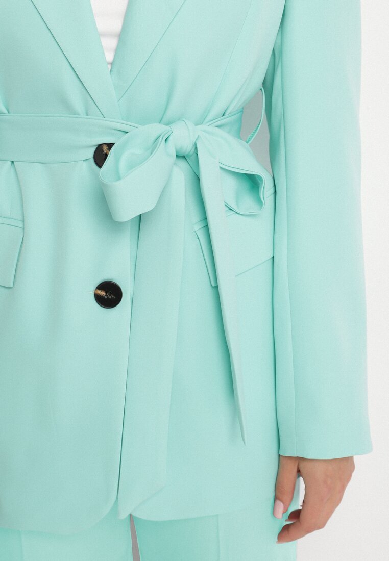 new collection Sacou verde deschis la un rând de nasturi cu centură și cu umeri întăriți Diomella