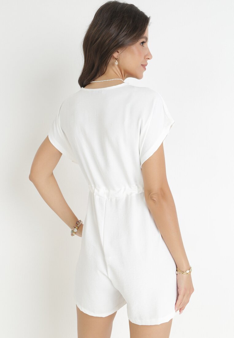 new collection Salopetă Albă Scurtă cu Mânecă Scurtă și Șnur în Talie Aliaa