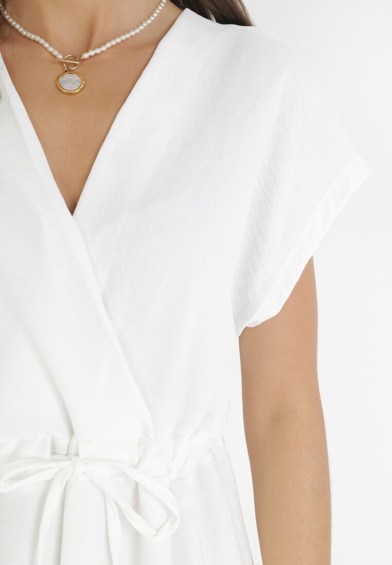new collection Salopetă Albă Scurtă cu Mânecă Scurtă și Șnur în Talie Aliaa
