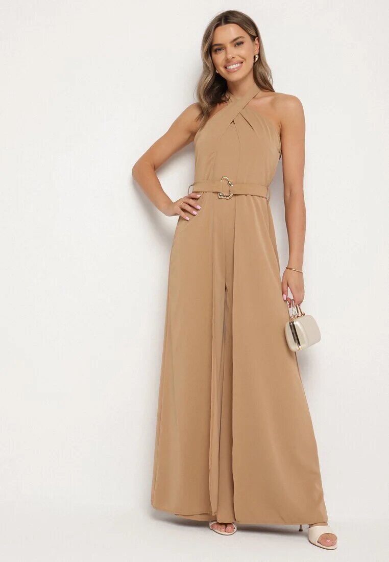 new collection Salopetă de cocktail Bej închis Legată la gât cu cordon Melafela
