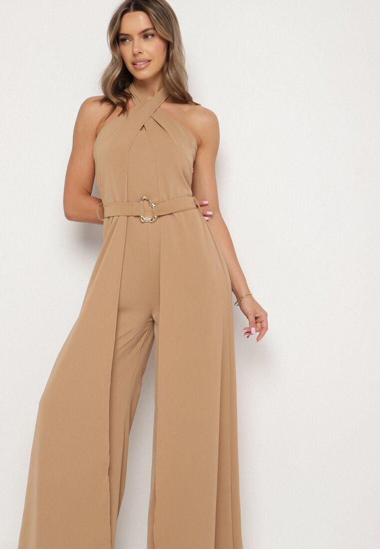 new collection Salopetă de cocktail Bej închis Legată la gât cu cordon Melafela
