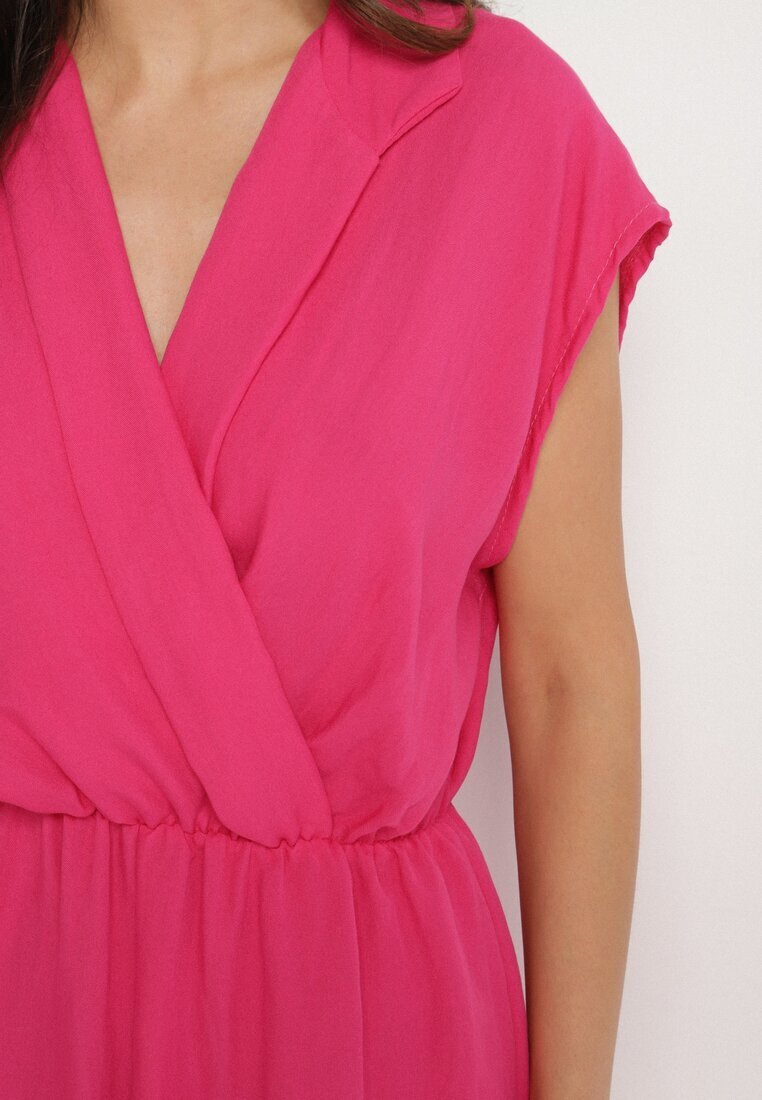 new collection Salopetă Fucsia cu pantaloni scurți și decolteu petrecut din viscoză Polisse