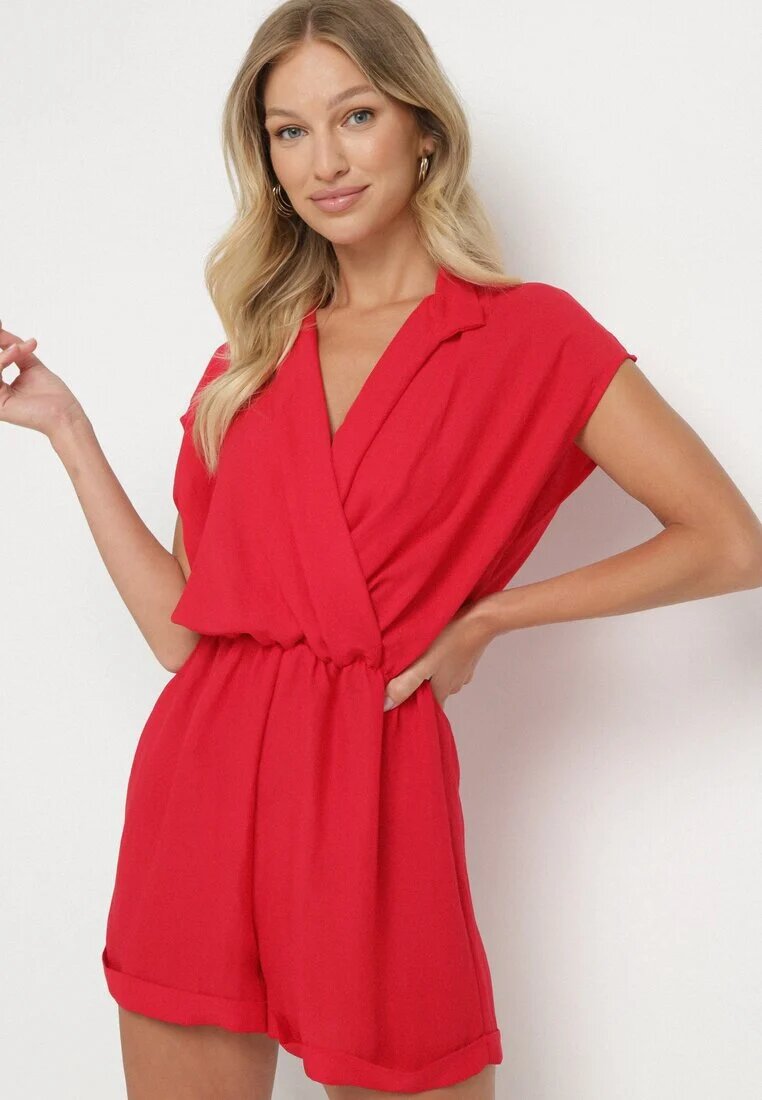 new collection Salopetă Roșie cu Pantaloni Scurți și Decolteu Petrecut din Viscoză Polisse