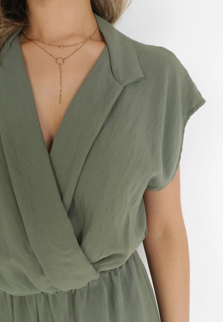 new collection Salopetă verde închis cu pantaloni scurți și decolteu petrecut din Viscoză Polisse